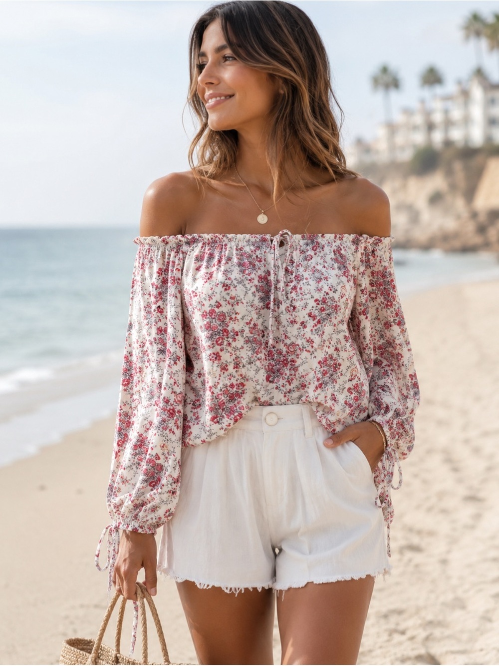Anthropologie Cold Shoulder Top White and Pink Floral NWOT.